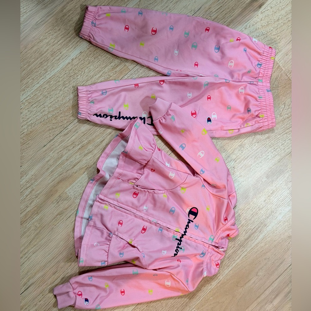 Champion Pink Logo Ruffle Hem Jacket & Joggers Set